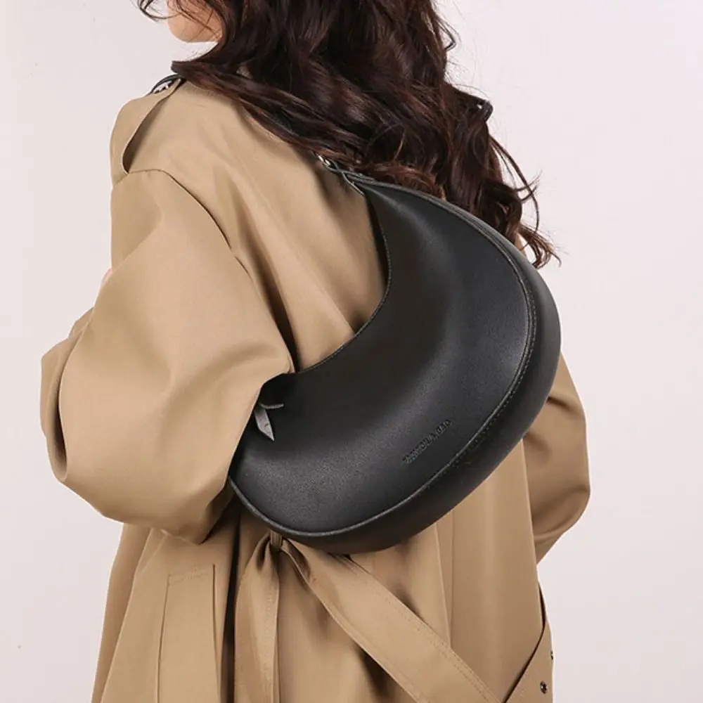 

Korean PU Leather Half Moon Shoulder Bag Vintage Crescent Retro Underarm Bag Solid Color Handbag Women's Armpit Bag Daily