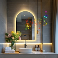 60x90CM Arched LED Mirror for Bathroom Backlight Wall Vanity Mirror w/ Bluetooth, Date and Time, Touch Antifog, Digital Display