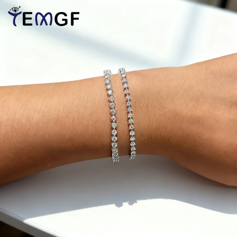 

TEMGF Full 2.5mm/3mm Moissanite Bracelet 925 Silver Chain Hidden Buckle for Women Fashion Sparkle Fine Jewelry Couple Love Gift