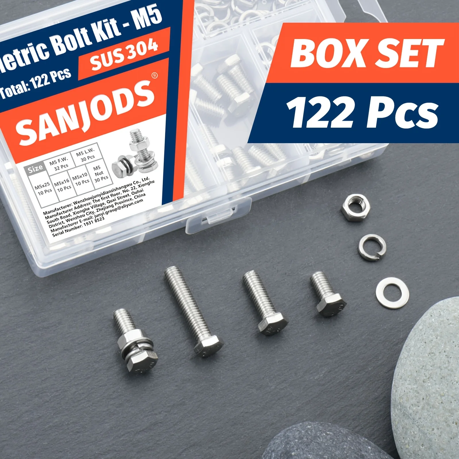 M4 M5 M6 Metric Bolt Kit Stainless Steel Assortment Set with Hex Head Bolts Nuts Flat & Lock Washer for DIY Home Industrial Use