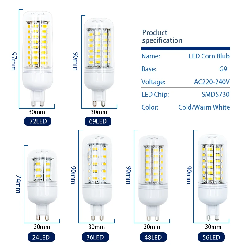 G9 LED Lamp 220V Corn Bulb 24 36 48 LEDs SMD 5730 Ampoule Lampada LED Lamp Chandelier Lighting Candle LED Light
