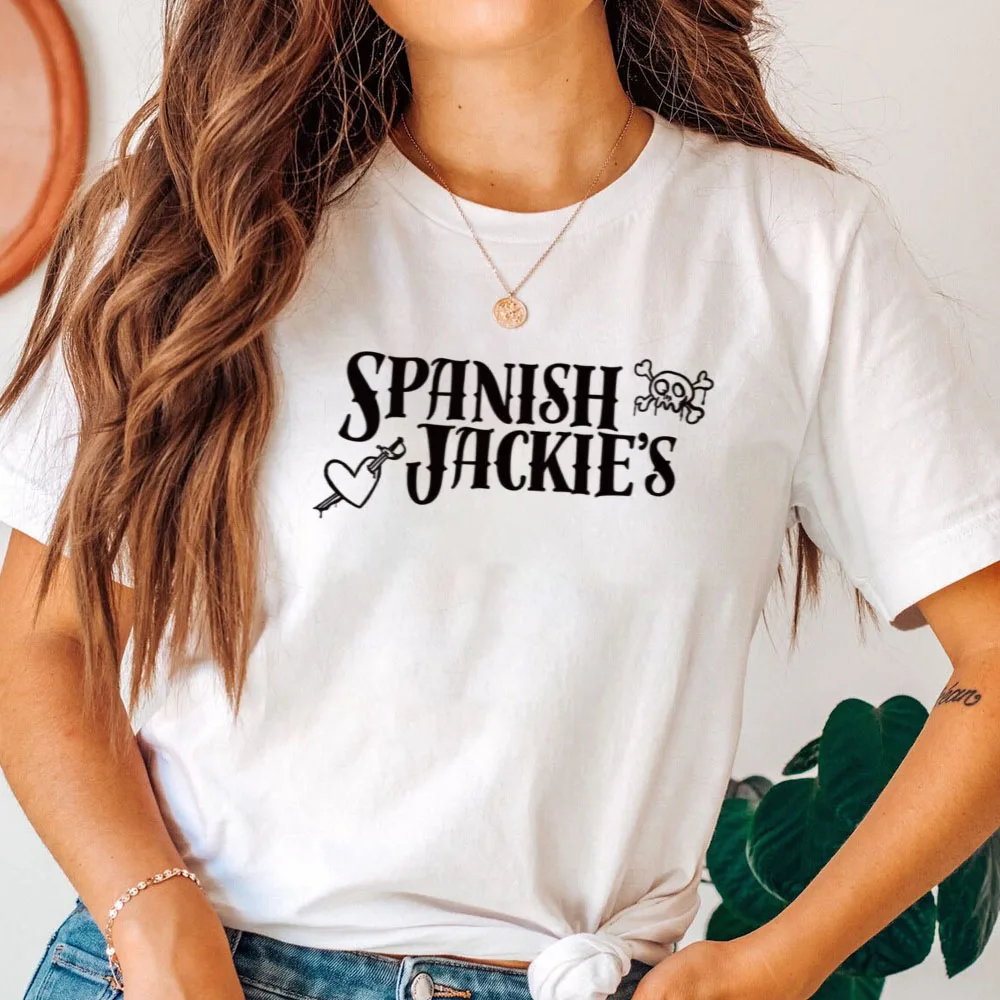 Spanish Jackie's T Shirt Women Clothes Letter Printed T-shirt Summer Fun Casual Comfortable Round Neck Top Mother's Day Gift