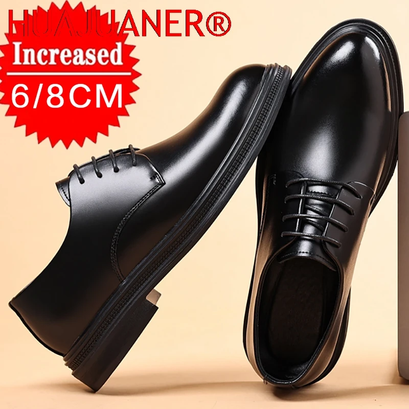 Men's Formal Business Shoes British Style Pointed Thick Bottom Wedding Shoes Banquet Social Shoe Invisible Height Increase 6/8cm