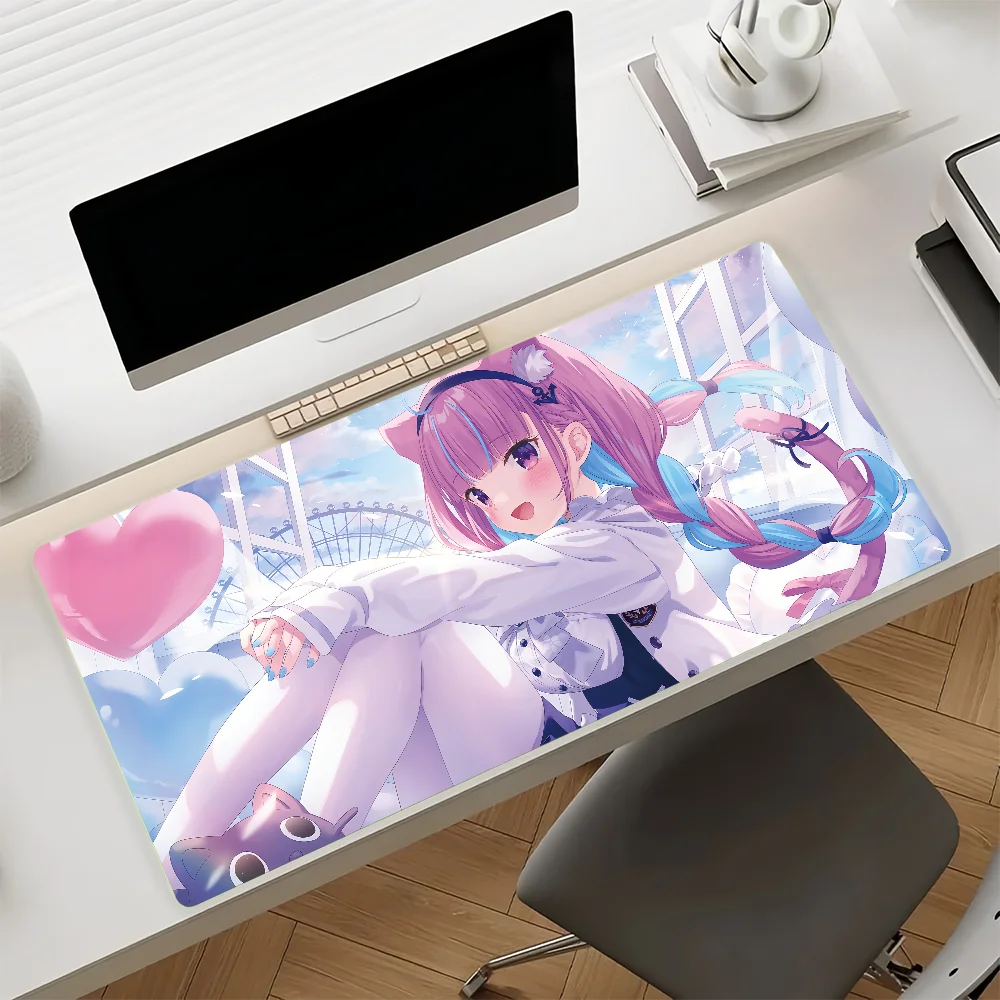 VTuber Minato Aqua Pink Purple Hair Sweet Anime Girl Large Mousepad Mice Mat Desk Mat Keyboard Gaming PC Laptop Table Decor