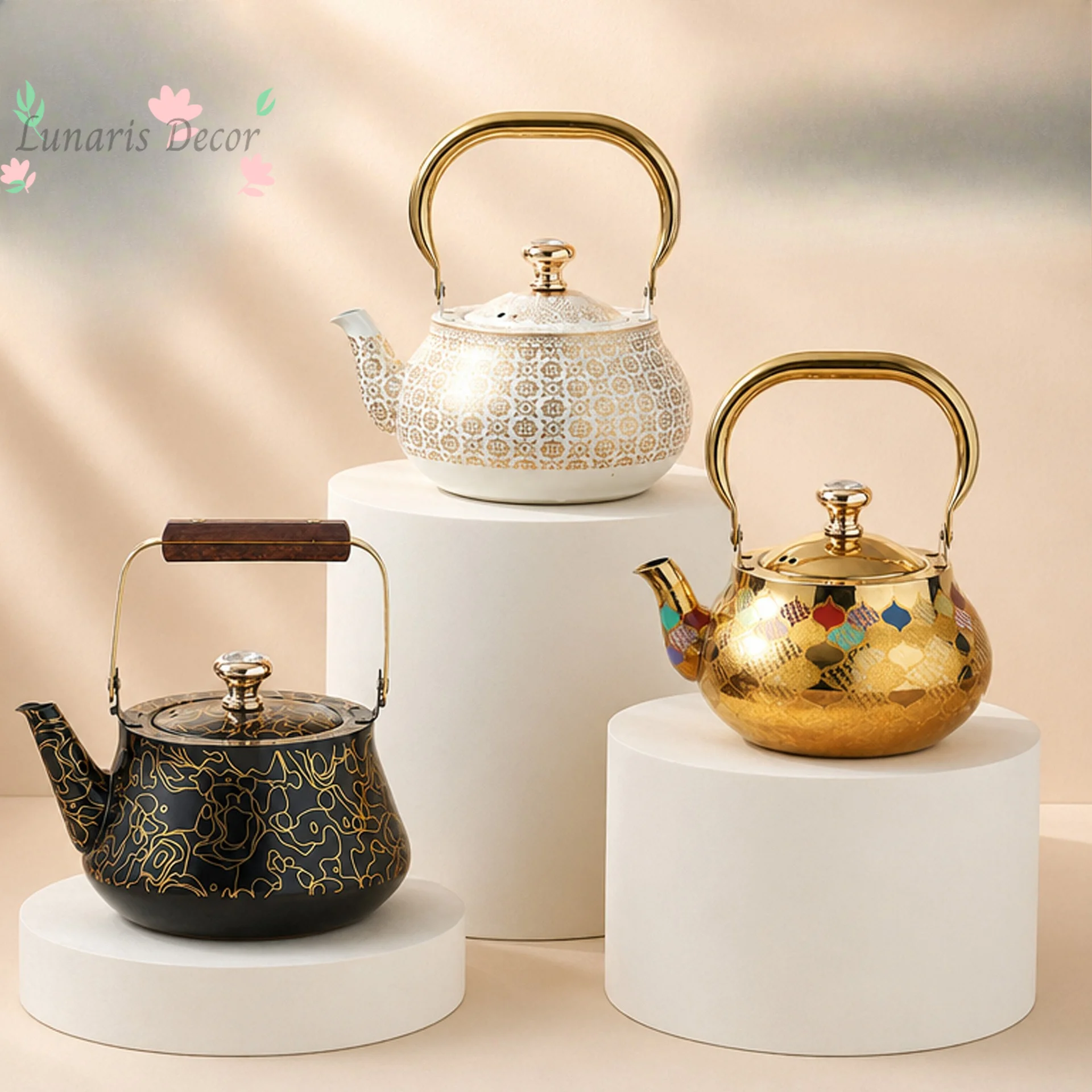 Stainless steel commercial teapot kettle for brewing tea - gold finish, large capacity, perfect for floral teas