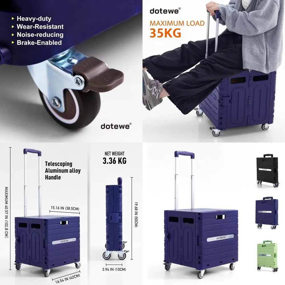 

Портативная складная тележка для покупок с крышкой, колесами, для продуктов, сада, офиса, хранения и инструментов - фиолетовая