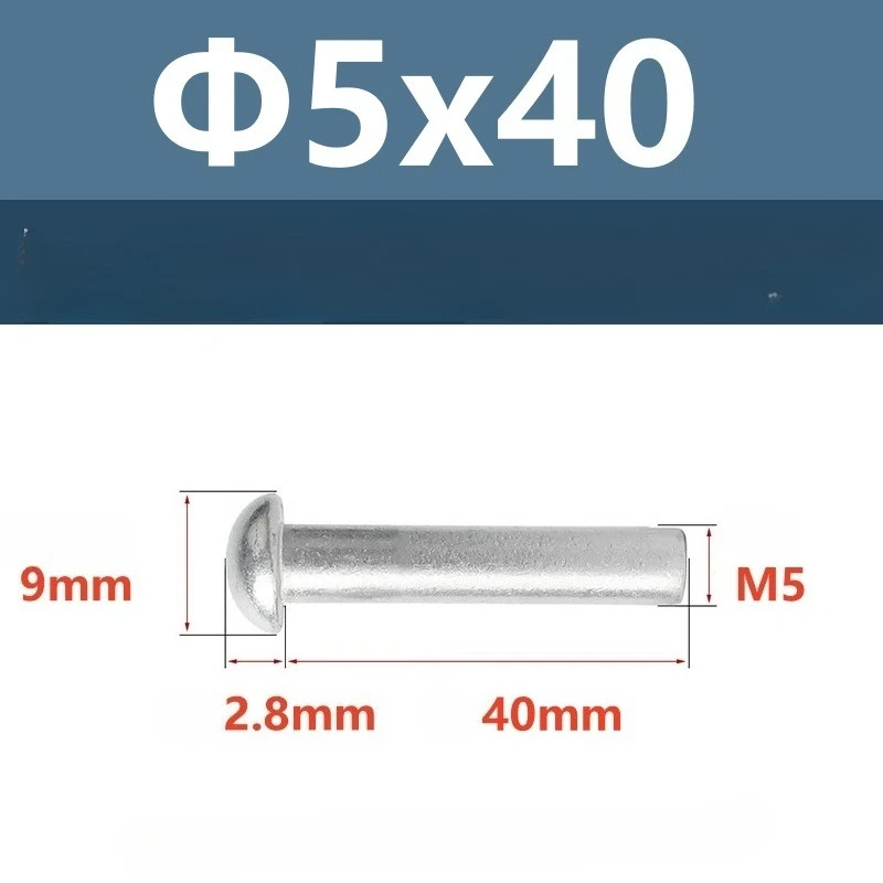 30/50pcs M5*40 Aluminum Solid Rivet Cap Button Self Plugging Percussive For Shovel Hoe Handle Repair Tools