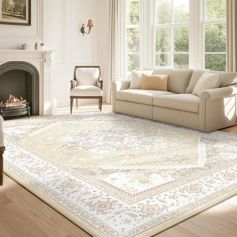 

8x10 Area Rugs for Living Room Washable Non Slip Carpet Low Pile Soft Vintage Print Pattern Rug for Bedroom Dining Room Kitchen