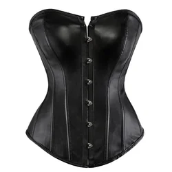 Sapubonva leather corsets and bustiers corselet tops shaper pu synthetic black corset overbust women clothing lingerie plus size