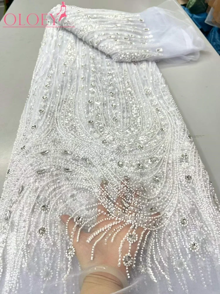 OLOEY top grade African rhinstones Lace Fabric,Latest french Lace Material,Nigerian Lace Fabrics,for Women Party Wedding