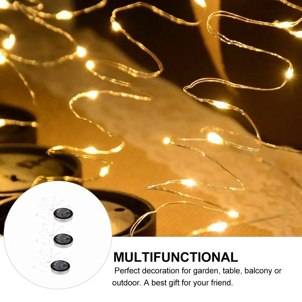 

3 Pcs Solar Bottle Cap String Lights for Garden Table Balcony Outdoor Decor Jar Copper Wire Holiday Lighting