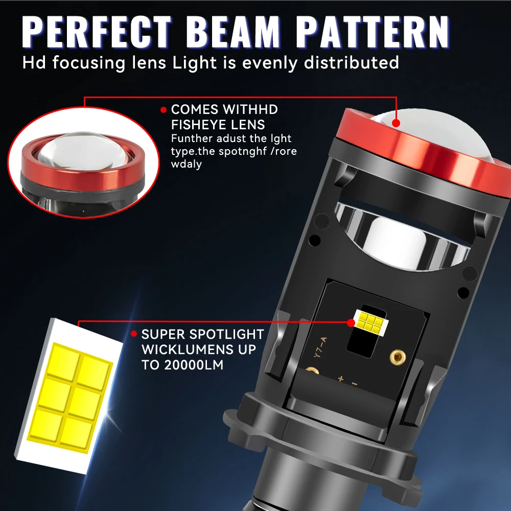Y7 Bi مصابيح إضاءة أمامية ليد للسيارة ، عدسة بروجتر صغيرة ، H4 ، H4 ، 20000 لومن ، من من من كانبوس ، K ، H4 ، كشاف ضوئي #3