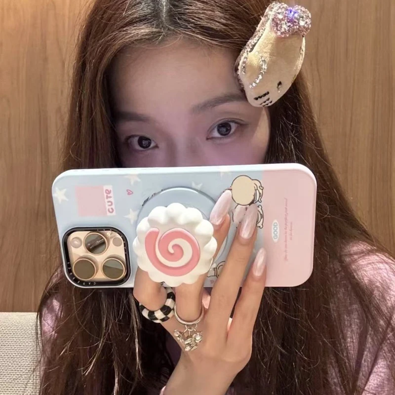 Ins لطيف كعكة السمك ل Magsafe Griptok حامل الهاتف البنصر حامل دعم آيفون 17 16 حافظة شحن لاسلكية قابلة للطي