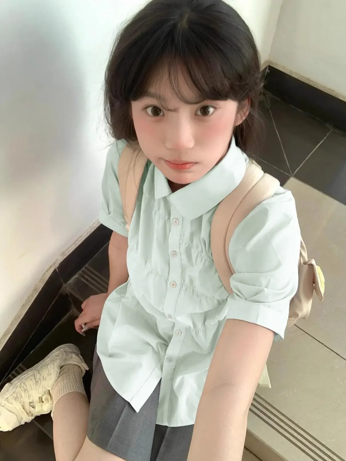 

Short Sleeve Shirts Womens Artistic Print Mesh Patchwork Blouse Trendy Street Style Modern Minimalist Button Up Elegant Summer