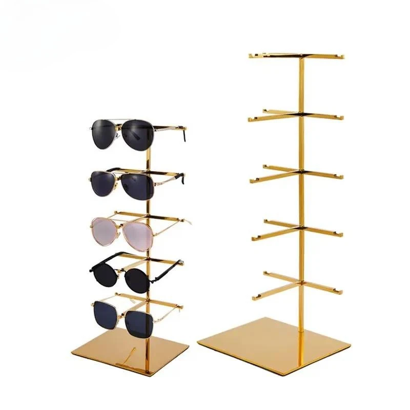Customized 5 Layer Stainless Steel Glasses Display Stand Gold