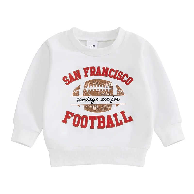 

Baby Boys Girls Sweatshirts Casual Long Sleeve Round Neck Football Letter Print Tops Pullovers