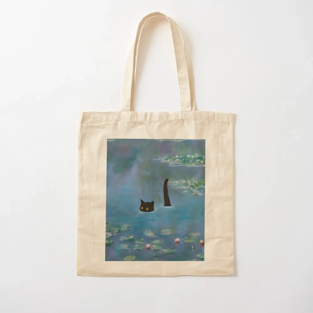 Cat Print Monet Waterlily Tote Bag Shopper tote bag screen Lady bags Tote Bag