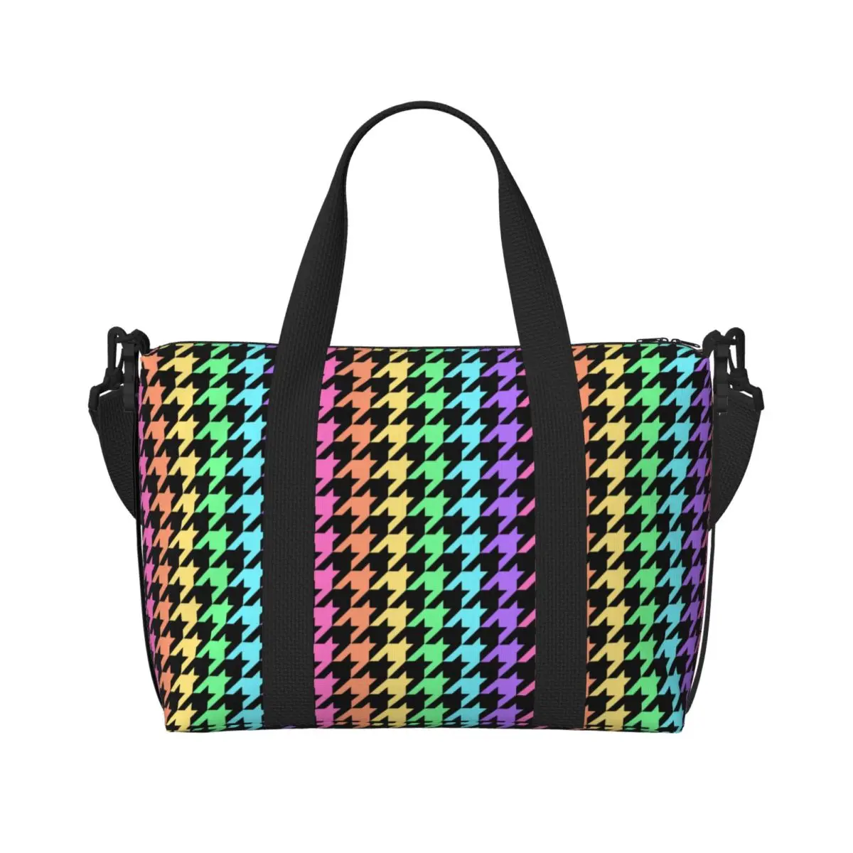 Custom Pastel Rainbow Houndstooth Tote Bag Women Large Capacity Classic Dogstooth Gym Beach Shoulder Travel Bag