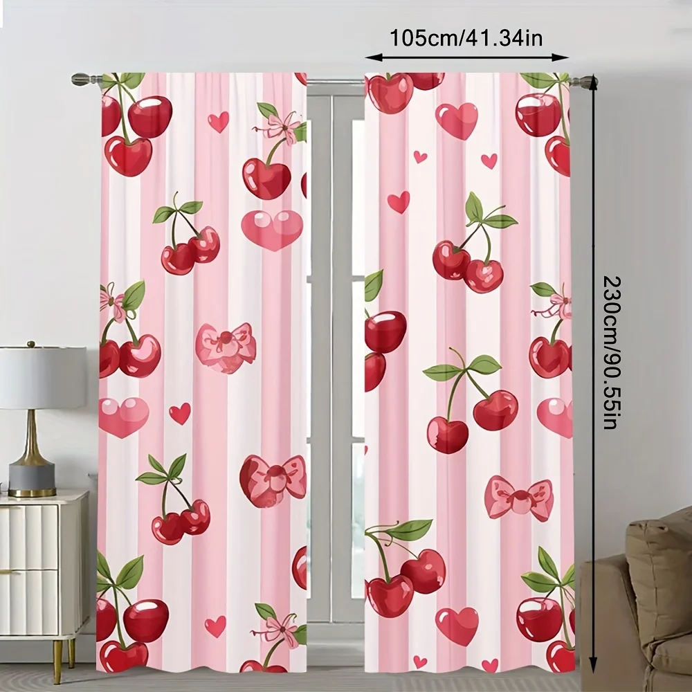 Valentine's Day Berry Pattern Window Curtains Decorative Decor for Bedroom Living Room Kitchen and Office