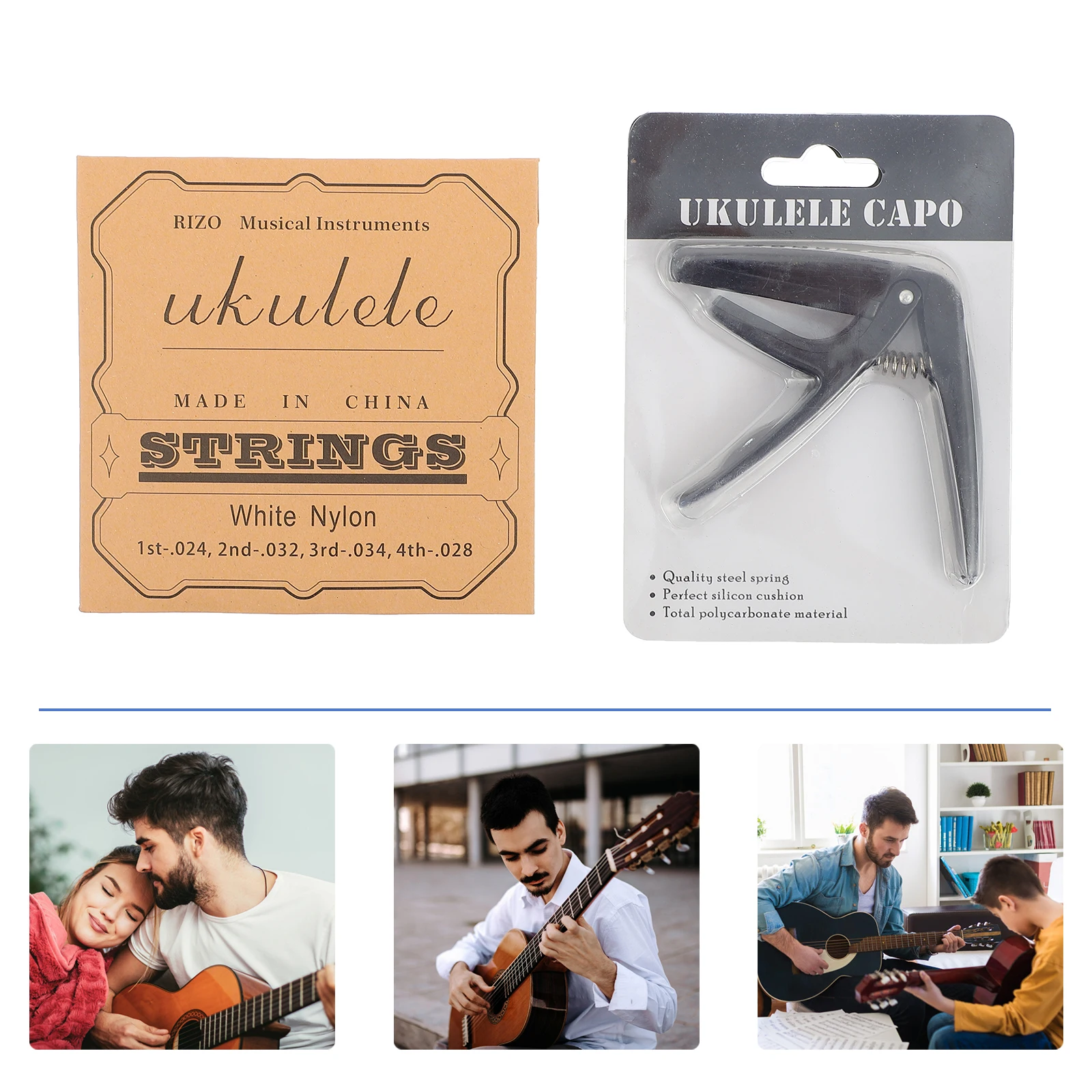 

1set White Nylon Guitar Strings Black Capo Easy to Replace Durable Practical Accessories for Guitar Parts