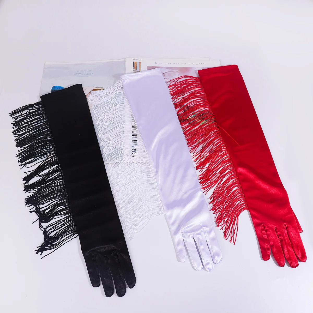 Gloves Long Tassel Stage Party Performance Women Accessory Sexy Ball Etiquette Polyester Spandex Black Lightweight Elegant