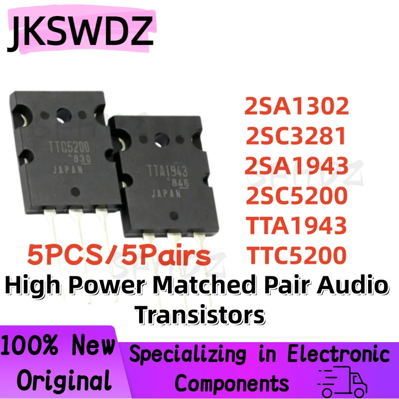 5PCS/5 Pares NUEVOS 2SA1302 2SC3281 2SA1943 2SC5200 TTA1943 TTC5200 A1302 C3281 A1943 C5200 TO-3PL Transistores de Audio de Par Emparejado