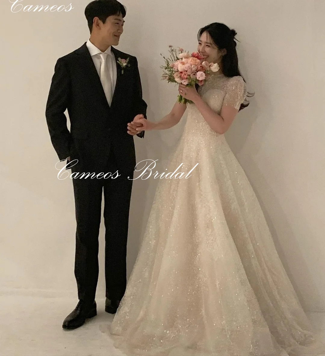 Sondr coreia vestido de casamento linha a com gola alta personalizado vestido de noiva formal marfim nne chiarz glitter princesa vestido de noiva