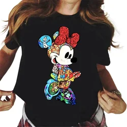 2024 New Women T Shirts Fashion Mickey Minnie Mouse Print T-shirt Trend Female Tops Cute Tees Female Streetwear Clothing Y2k