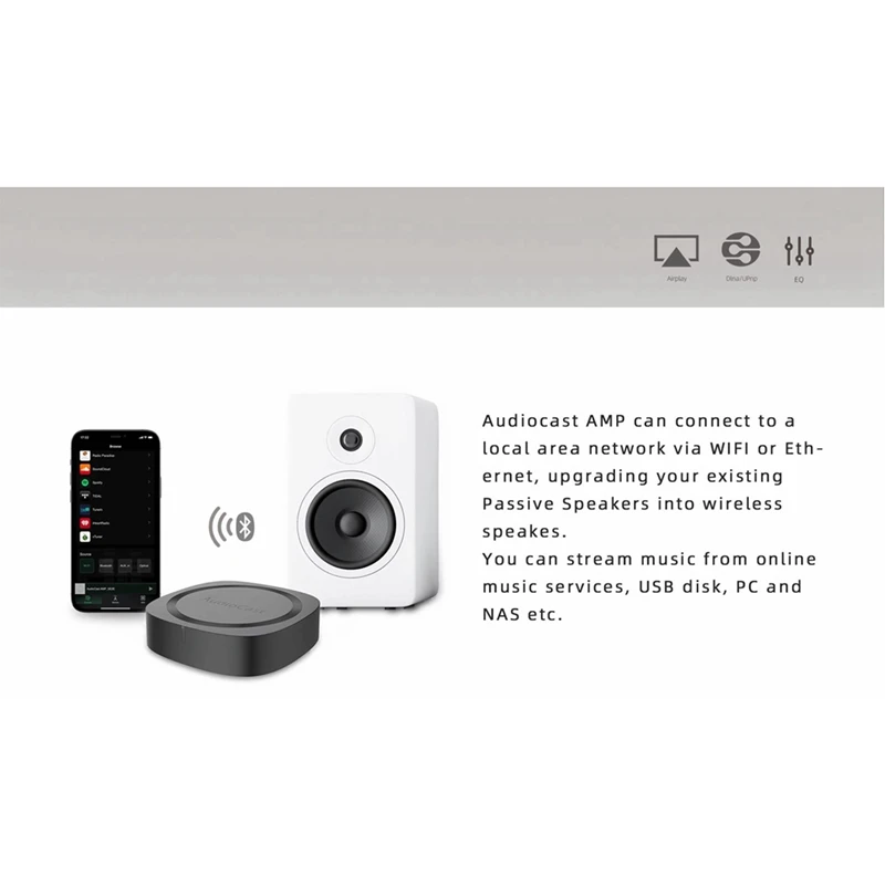 Audiocast sans fil et BT V5.0 amplificateur Multi pièce Audio récepteur de musique adaptateur pour Airplay DLNA haut-parleurs micro TV US PLUG-A86Z