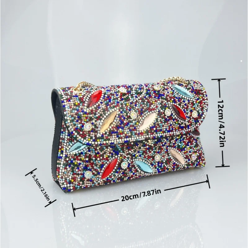 New High-End Brick And Stone Party Diamond Dinner Bag With Inlaid Diamonds, Colorful Crystal Women'S Bag, Fashionable Party Bag