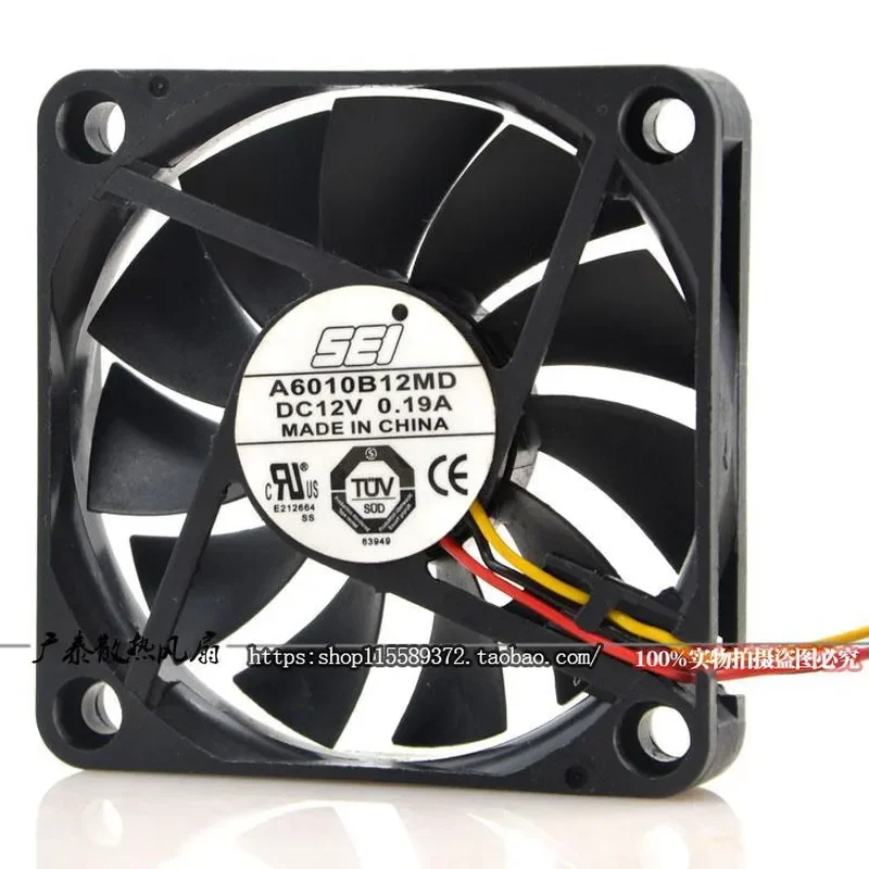 for SEI A6010B12MD 6010 6CM 12V 0.19A 3-wire Speed Control Dual Ball Bearing Static Cooling Fan