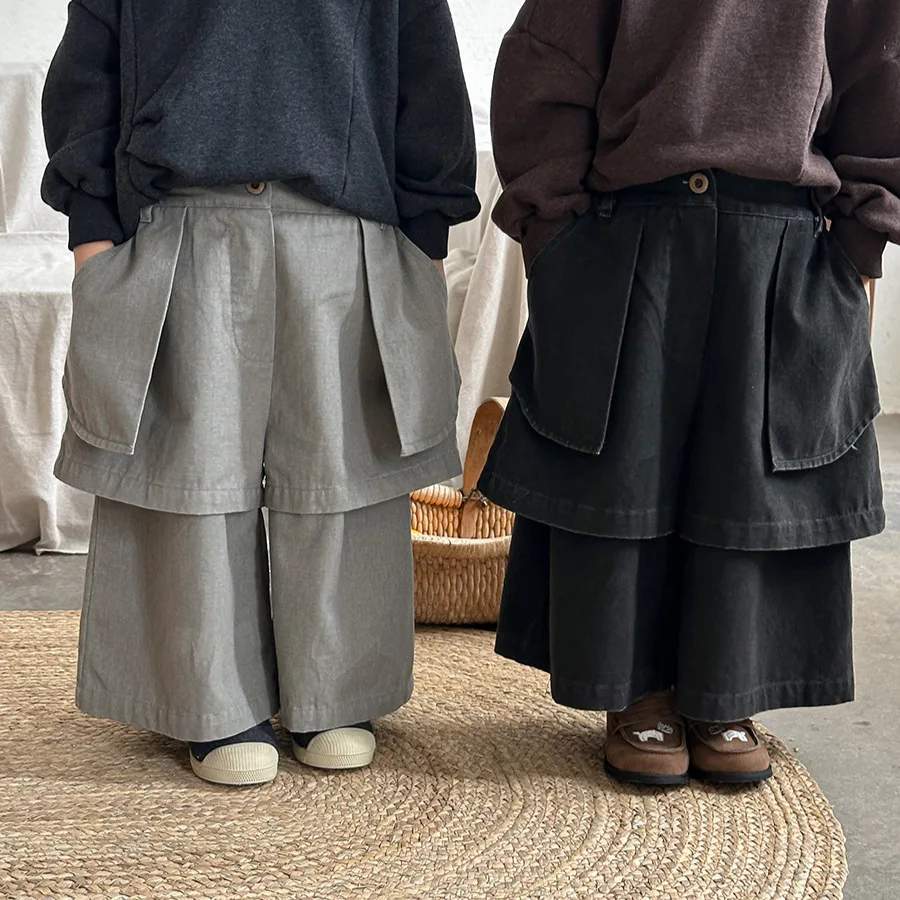 

2025 Autumn New Children's Loose Wide-leg Pants Trousers Culottes Flared Pants