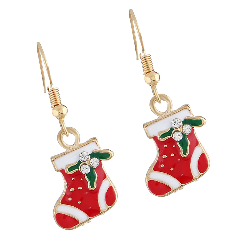 

Christmas Socks Earrings Festive Santa Dangle Pendant Precious Crystal Material Easy Clean Storage Gift Holiday