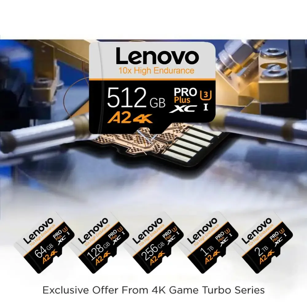 Lenovo-Ultra Cartão de Memória para Telefone, Cartões Micro SD, Flash Card, Classe 10, 2TB, 1TB, 128GB, 256GB, 512GB, A1, SD, TF