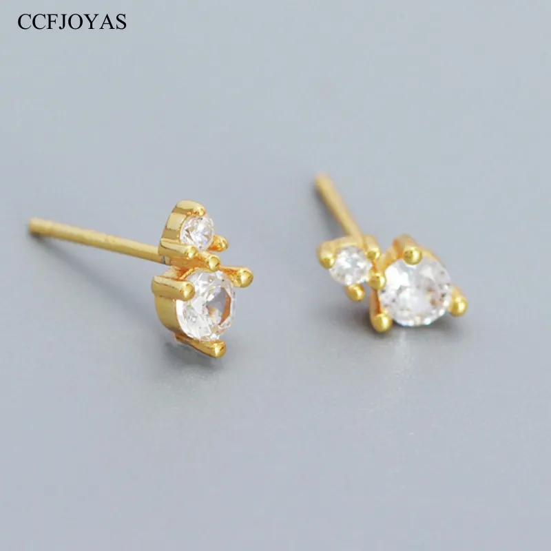 

CCFJOYAS 925 Sterling Silver Clear Zircon Stud Earrings for Women Simple INS Mini Cute Piercing Earrings Gold Silver Jewelry
