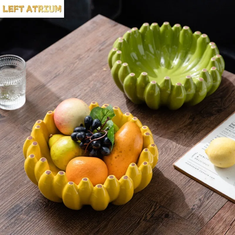 Simulated Banana Ceramic Fruit Bowl Creative Large Snack Fruit Plate Kitchen Storage Bowl Living Room Coffee Table Decoration