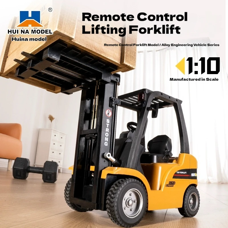 53CM Huina zdalnie sterowany wózek widłowy ze stopu, elektryczny model pojazdu inżynieryjnego z dużym płaskim podwoziem, zabawka dla chłopca, prezent urodzinowy z wyższej półki