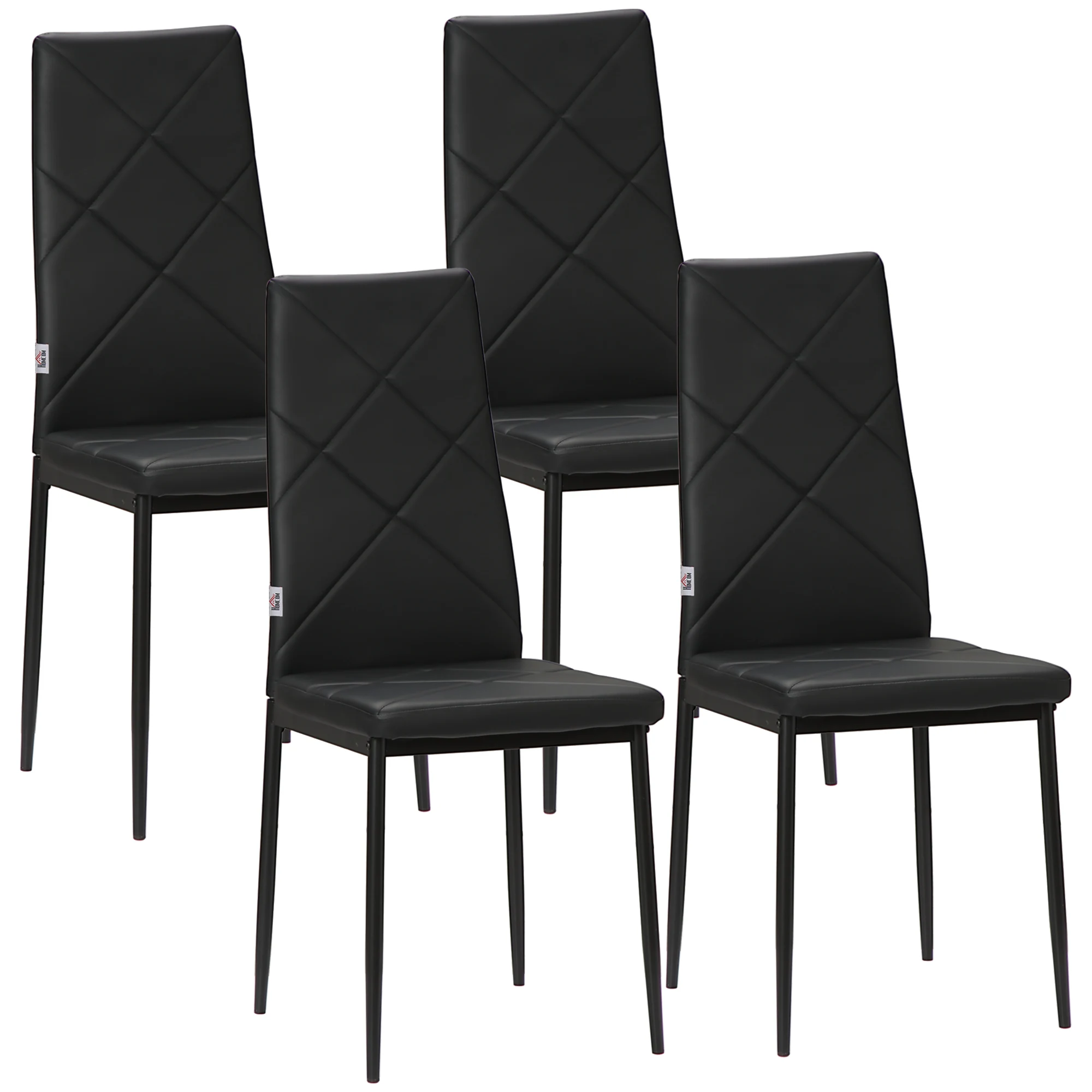 HOMCOM Set of 4 PU Leather Upholstered Dining Chairs Nordic Kitchen Chairs with High Back and Steel Legs for Living Room Loading 120 kg 41x50x97 cm Black