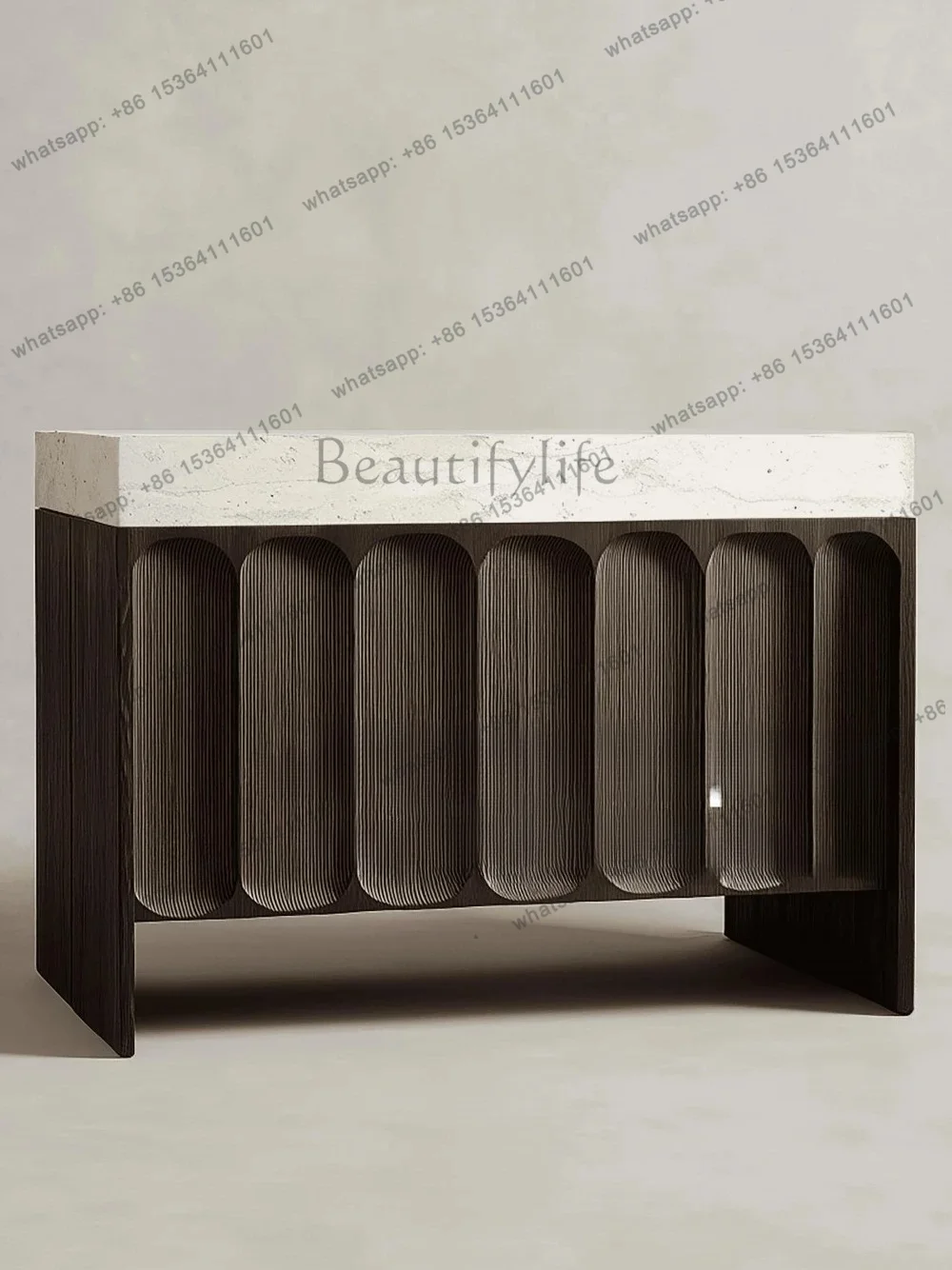 

Medieval simple luxury travertine porch cabinet creative decorative storage wabi sandy wind designer side cabinet