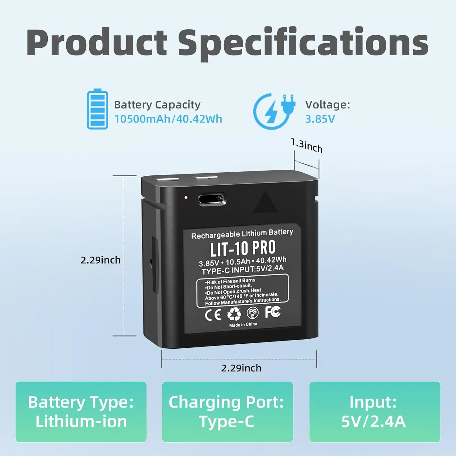 LIT-10 Pro 10500mAh Cellular Trail Camera Replacement Battery Compatible with SPYPOINT LIT-10 LM2 Link-Micro Cell-Link Series