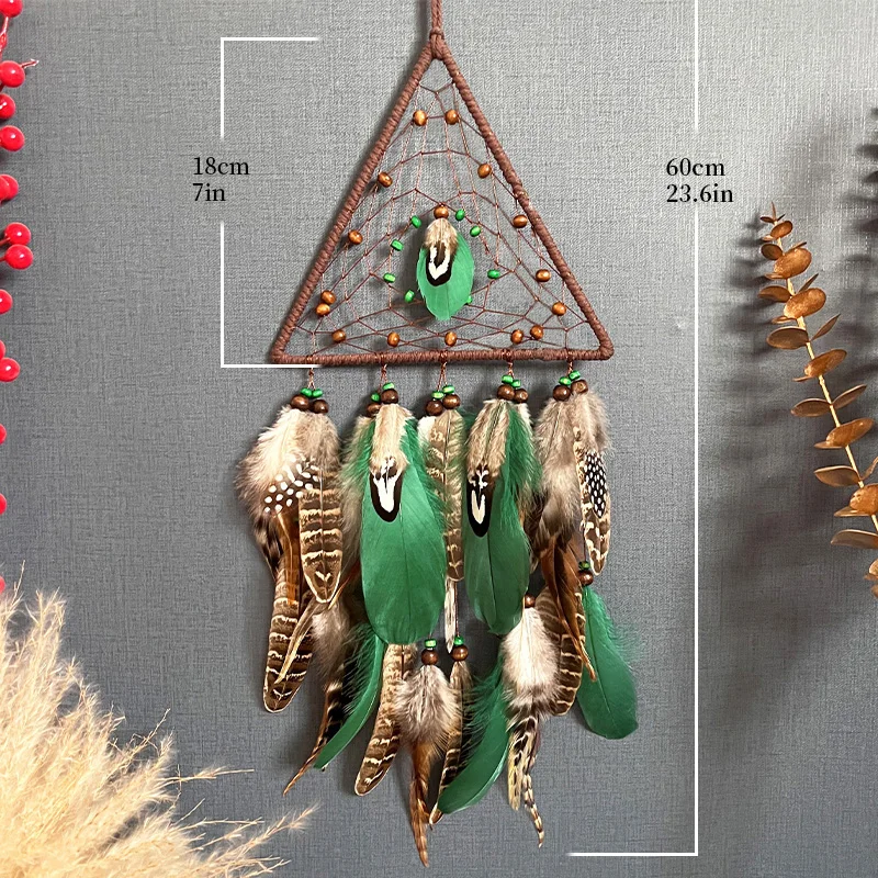 Creative Triangle Dream Catcher Wind Chimes Hand-woven Feather Living Room Wall Hanging Ornaments Christmas Gift Home Decoration