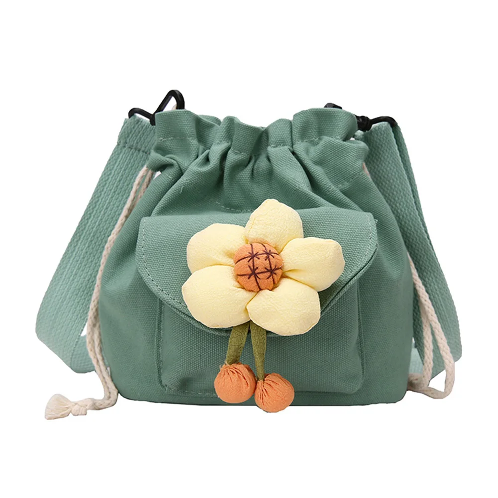 Bolso Hobo con cordón para mujer, bandolera con colgante de flores, de lona suave, de gran capacidad, para viajes, vacaciones, diario