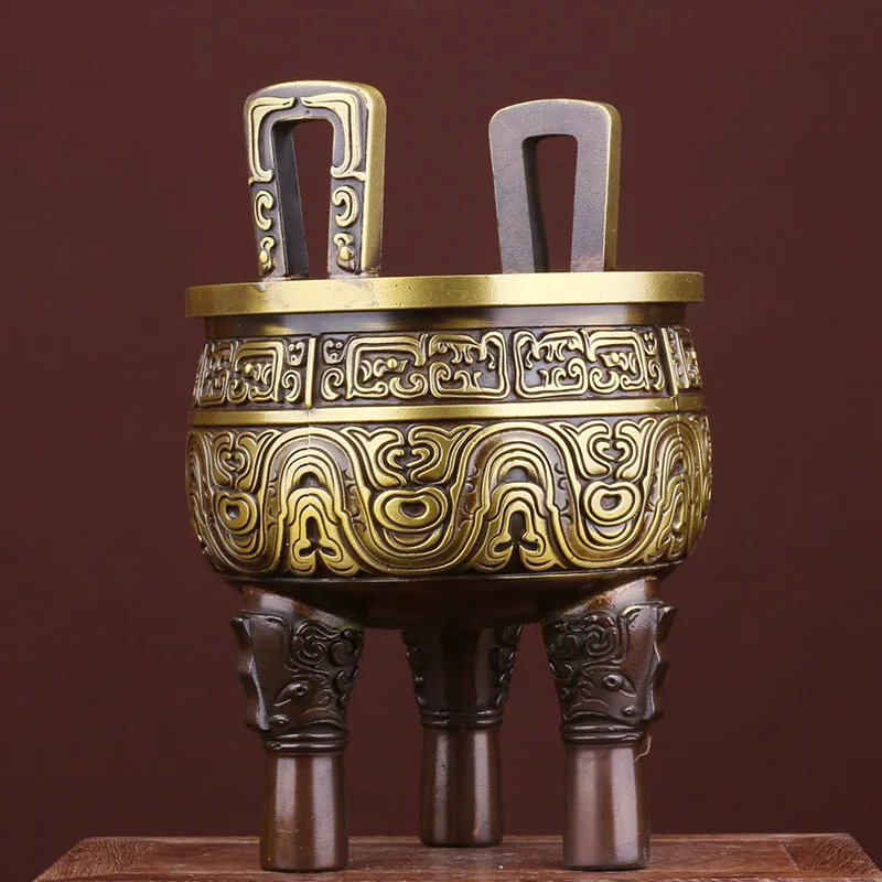 Bronze Ornament Pure Copper Three-Legged Incense Burner Wealth-Attracting Prosperity Eternal Round Tripod L