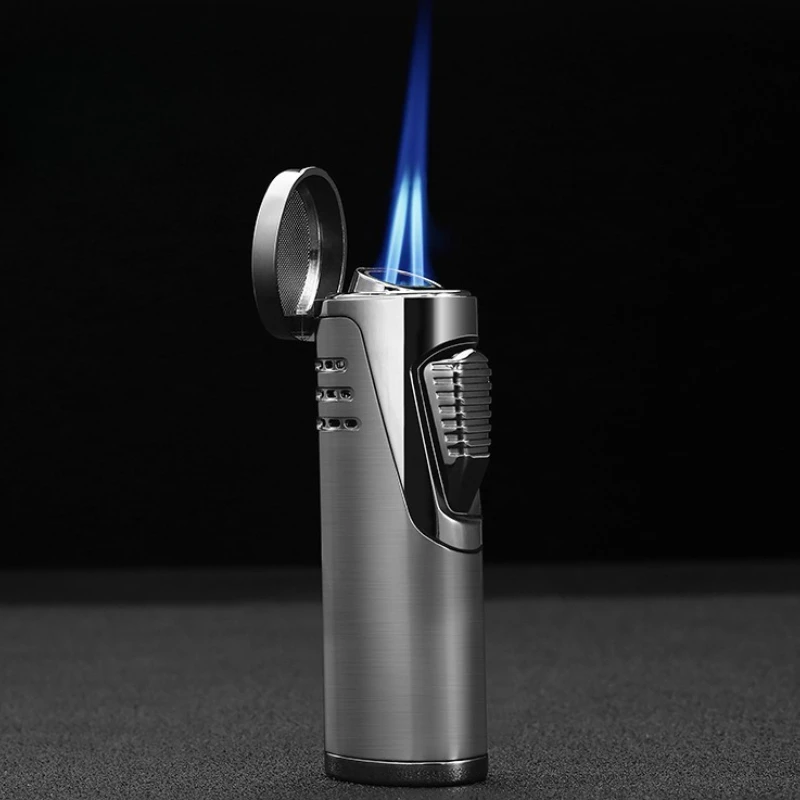 

Newest High-end Metal Cigar Lighter Multi-function with Transparent Vent Hole Puncher Dual Direct Rush Men's Cigarette Lighter