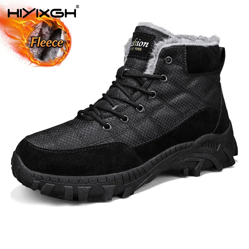 Short Plush Hiking Shoes Men Plus Fluff Fur Snow Boot Casual Camping Winter Warm Inner Fleece Outdoor Large Size 45 46 47 48 Big