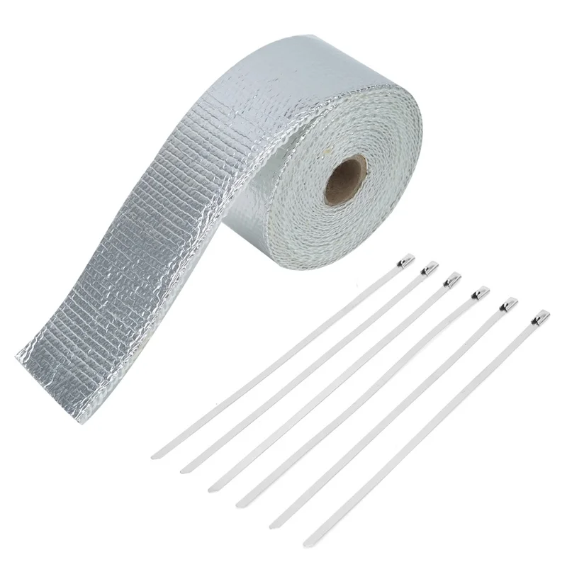 

5m Silver Car Heat Insulation Exhaust Header Pipe Wrap Cloth With Strap Auto Accessories