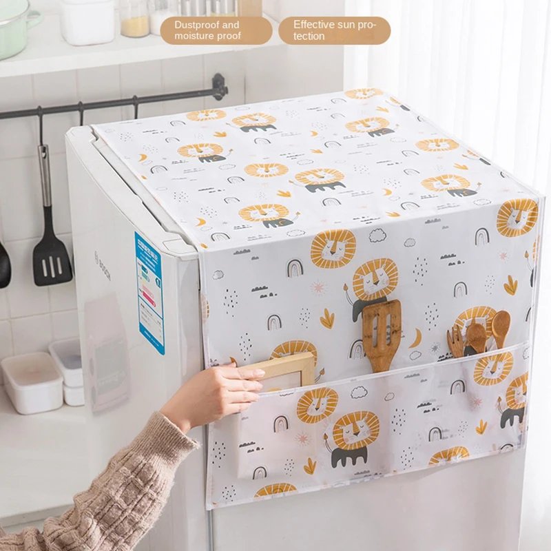 Refrigerator Dust Cover with Storage Bag Washable Multi-purpose Printing Protection Cover Household Washing Machine Cabinet Dust