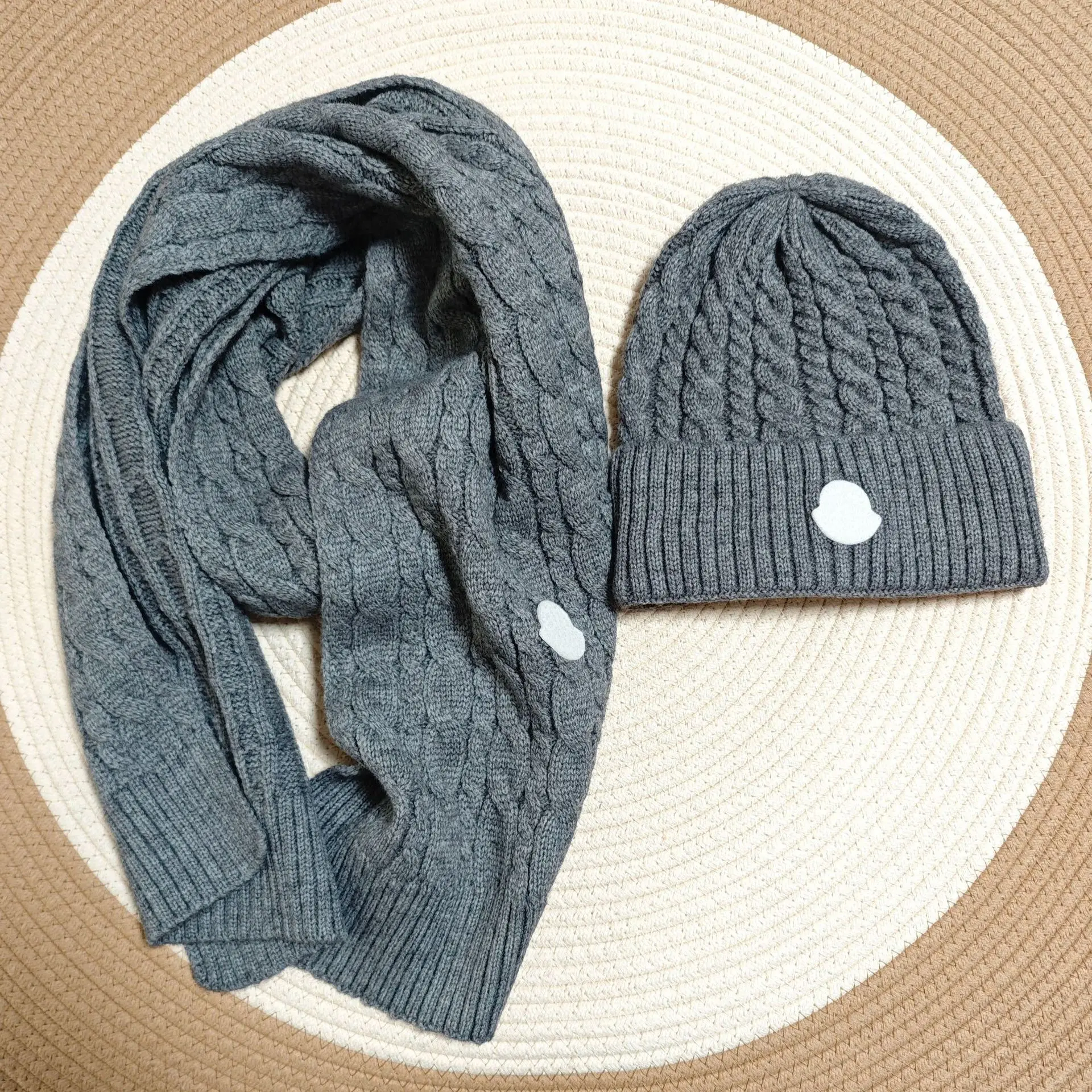 سميكة الدافئة محبوك قبعة صوفية وشاح قطعتين مجموعة عصرية الخريف الشتاء للجنسين الكبار مخطط OL نمط الغزل المواد #3