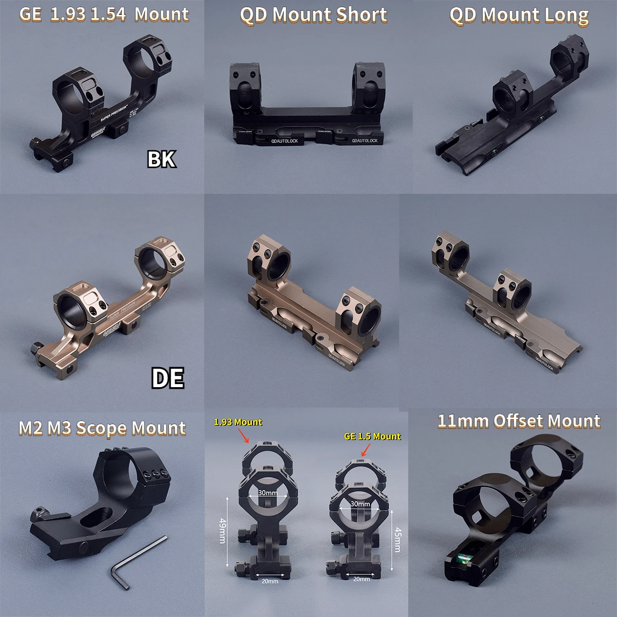 Tactical AR15 Scope Mount 25.4mm 30mm Rifle GE Automatics Optical Sight Riflescope 1.5 1.93 QD 20mm Picatinny Rail Double Rings