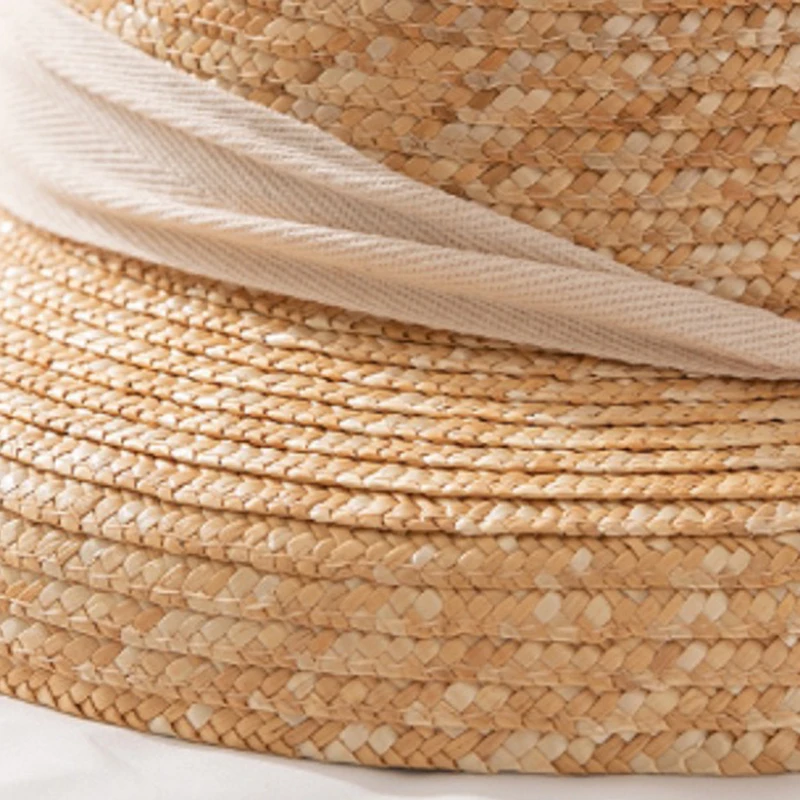 Sombrero de Sol de moda para mujer, sombrero de ala ancha de playa Grande, sombrero de paja Natural con cinta blanca y negra, 2022